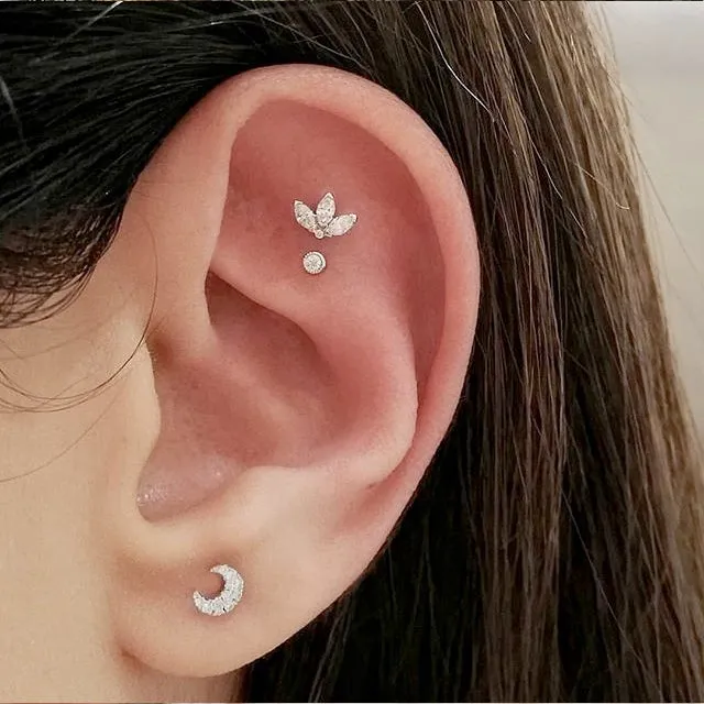 Diamond Moon Earstud by Maria Tash in 18K Yellow Gold. Butterfly Stud.