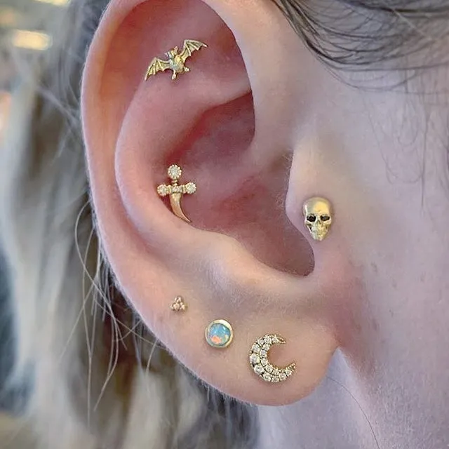 Diamond Moon Earstud by Maria Tash in 18K Yellow Gold. Butterfly Stud.