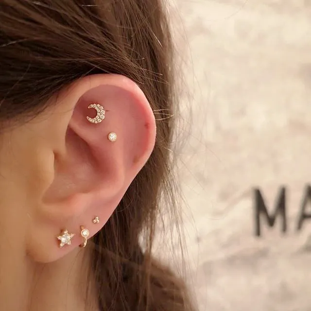 Diamond Moon Earstud by Maria Tash in 18K Yellow Gold. Butterfly Stud.