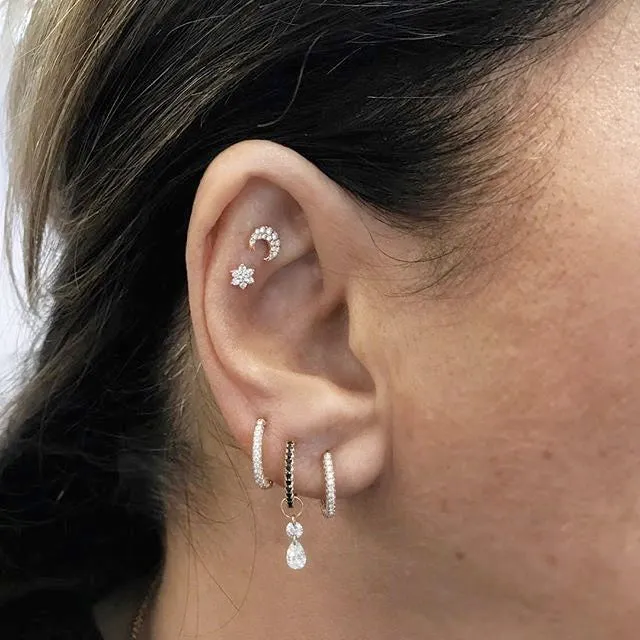 Diamond Moon Earstud by Maria Tash in 18K Yellow Gold. Butterfly Stud.