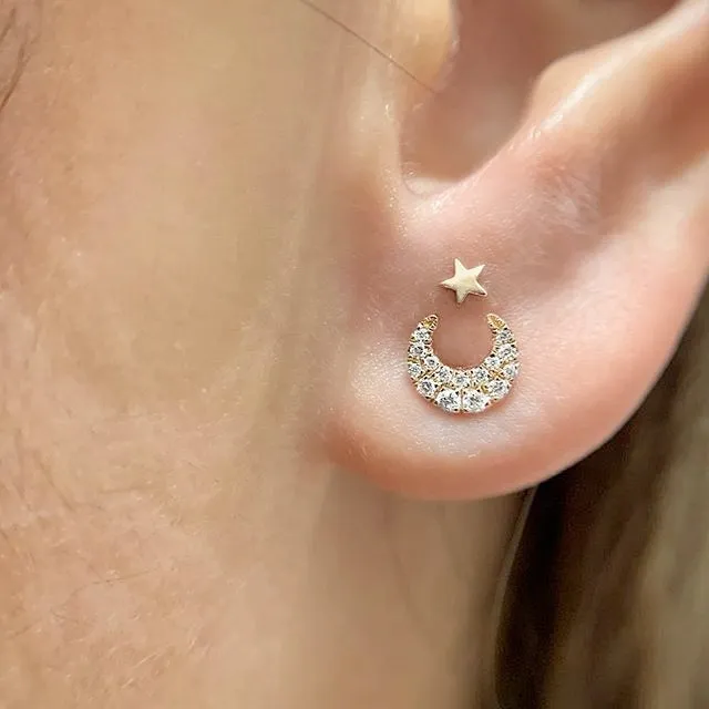 Diamond Moon Earstud by Maria Tash in 18K Yellow Gold. Butterfly Stud.
