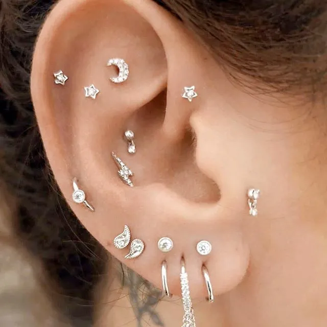 Diamond Moon Earstud by Maria Tash in 18K Yellow Gold. Butterfly Stud.