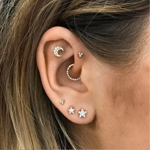 Diamond Moon Earstud by Maria Tash in 18K Yellow Gold. Butterfly Stud.