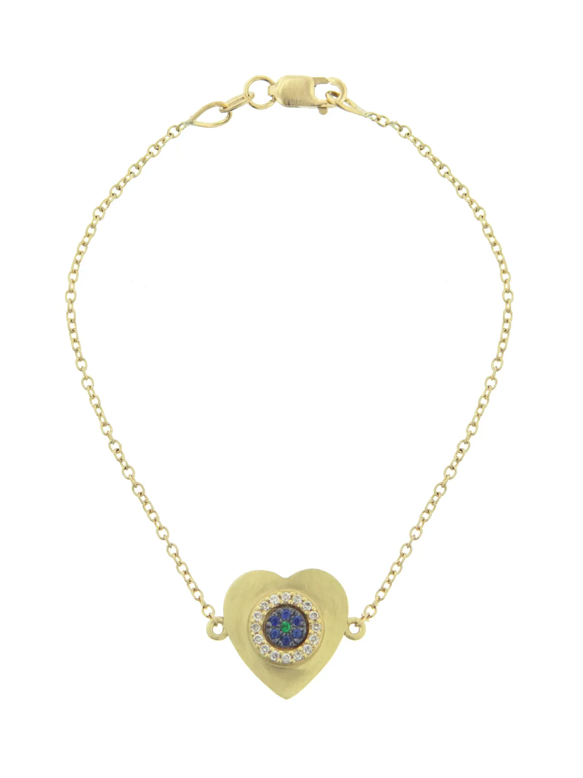 Double Sided Evil Eye Heart Charm on Yellow Gold Bracelet