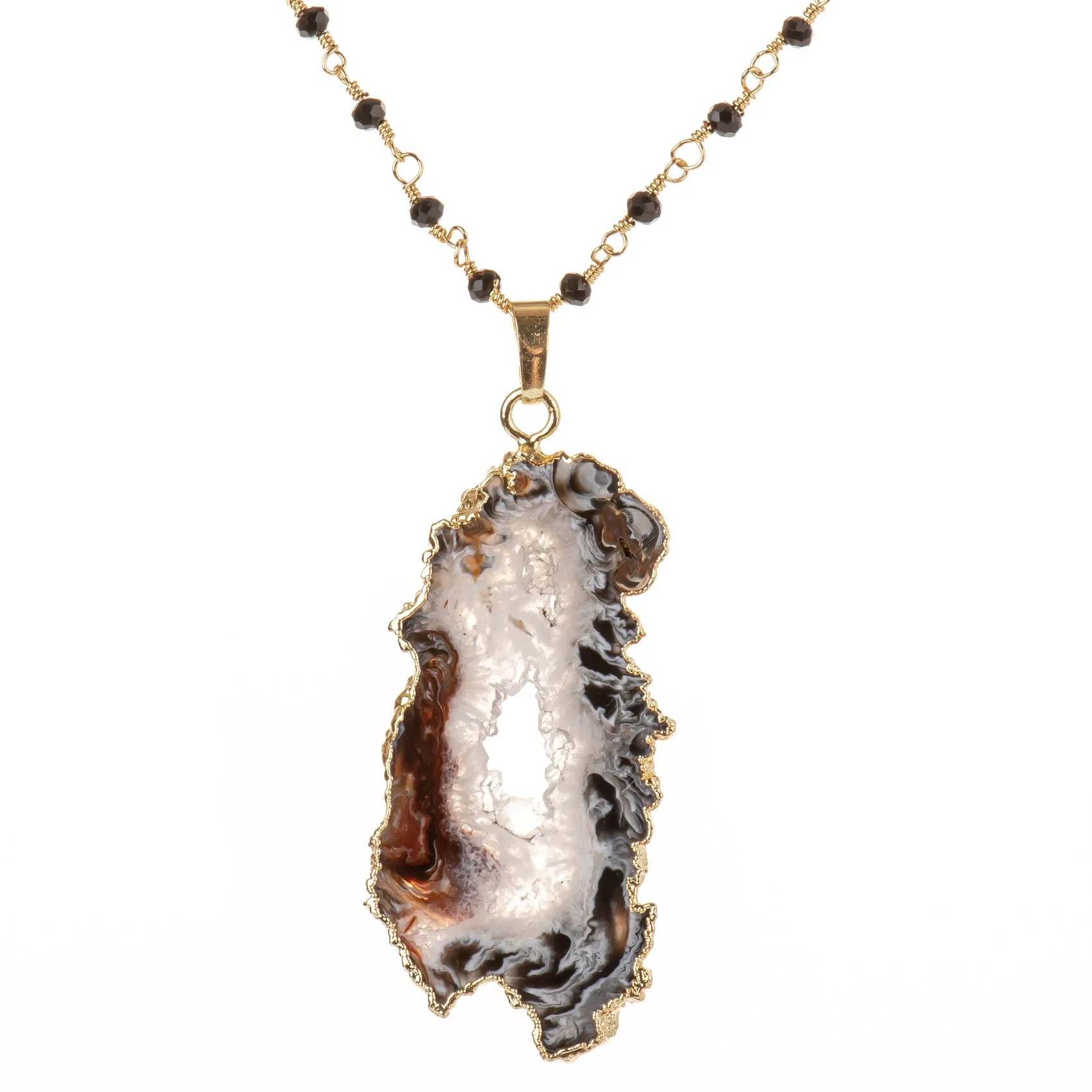 Druzy Slice on Onyx Beaded Chain
