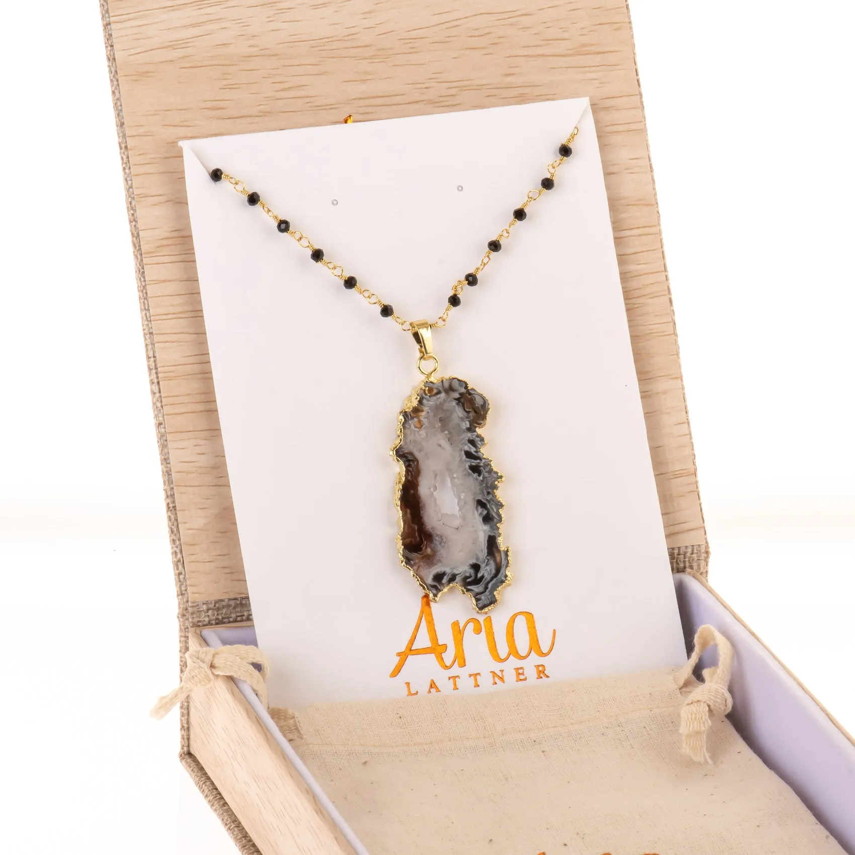 Druzy Slice on Onyx Beaded Chain