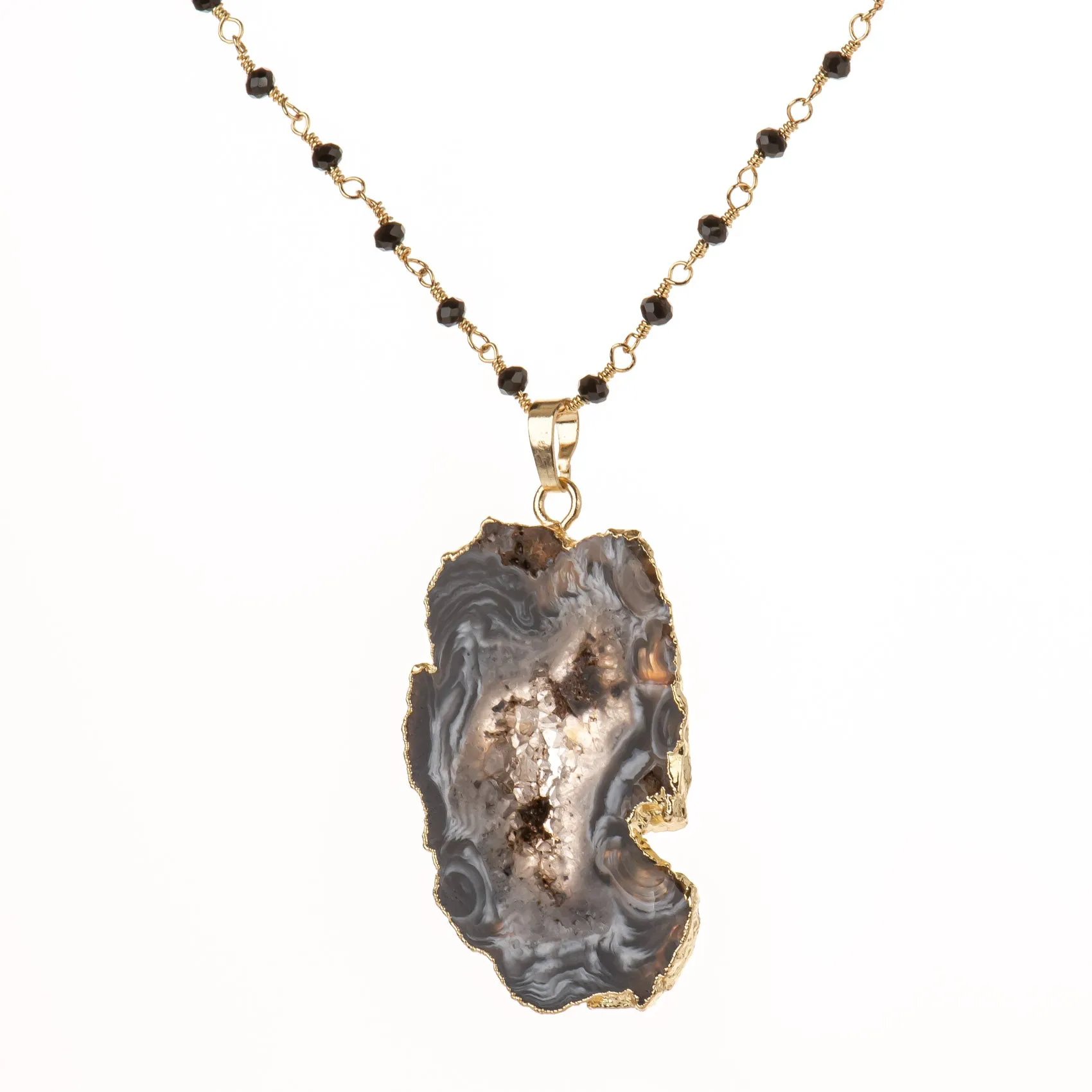 Druzy Slice on Onyx Beaded Chain