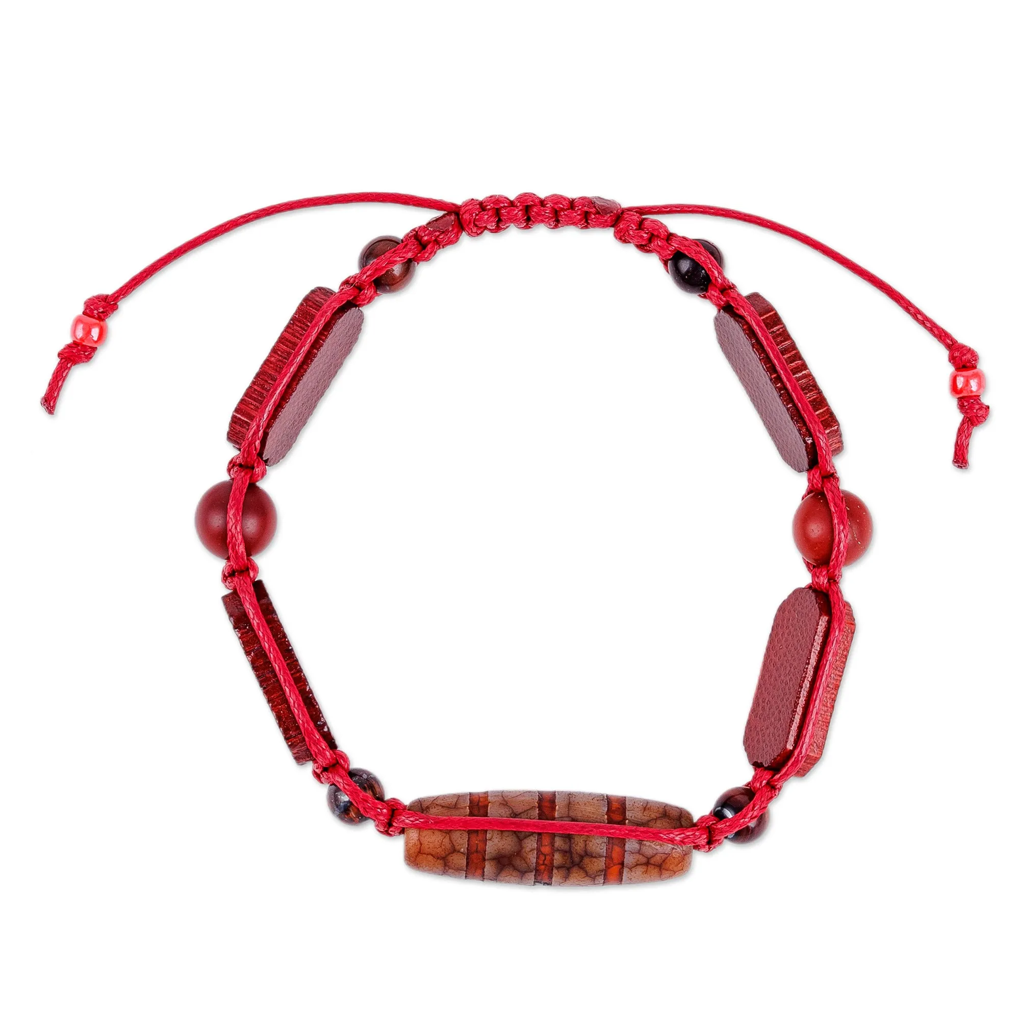 Dzi Multi-Gemstone Beaded Macrame Shambhala Style Bracelet - Shambhala Striped Dzi | NOVICA