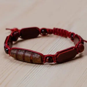 Dzi Multi-Gemstone Beaded Macrame Shambhala Style Bracelet - Shambhala Striped Dzi | NOVICA