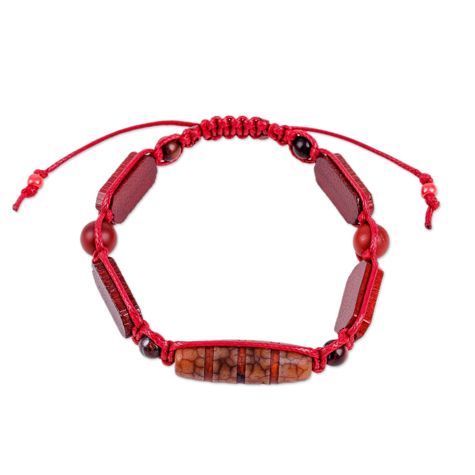 Dzi Multi-Gemstone Beaded Macrame Shambhala Style Bracelet - Shambhala Striped Dzi | NOVICA