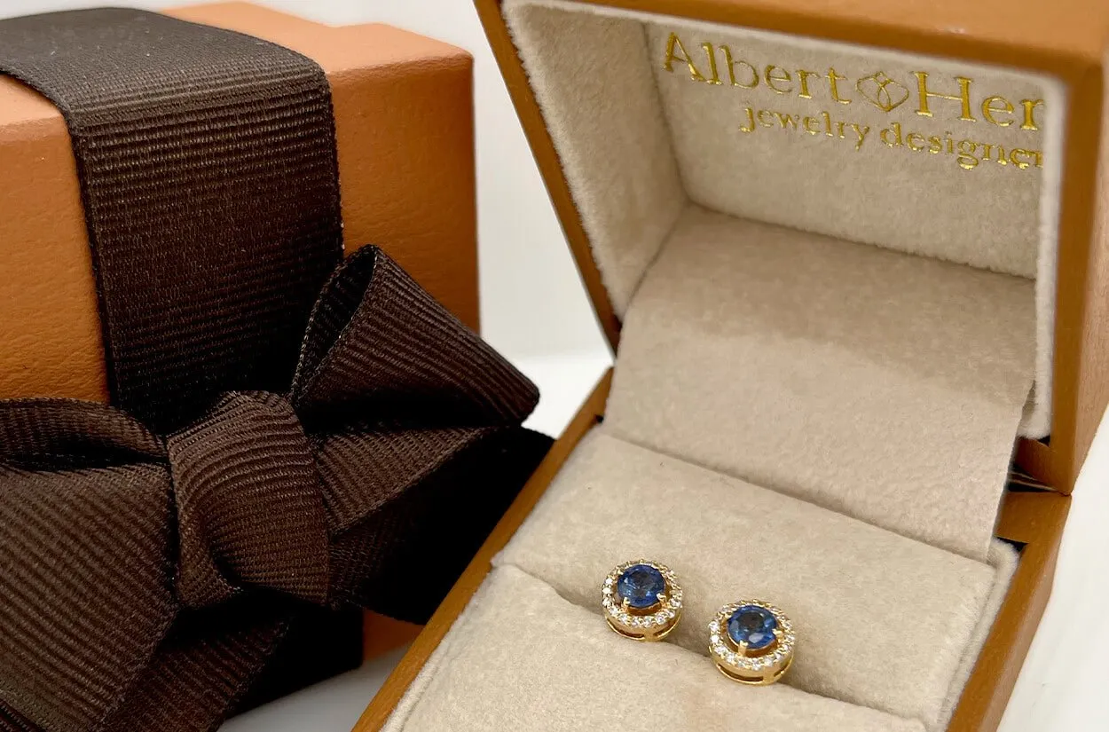 Earrings 18kt Round Sapphire & Diamonds Halo