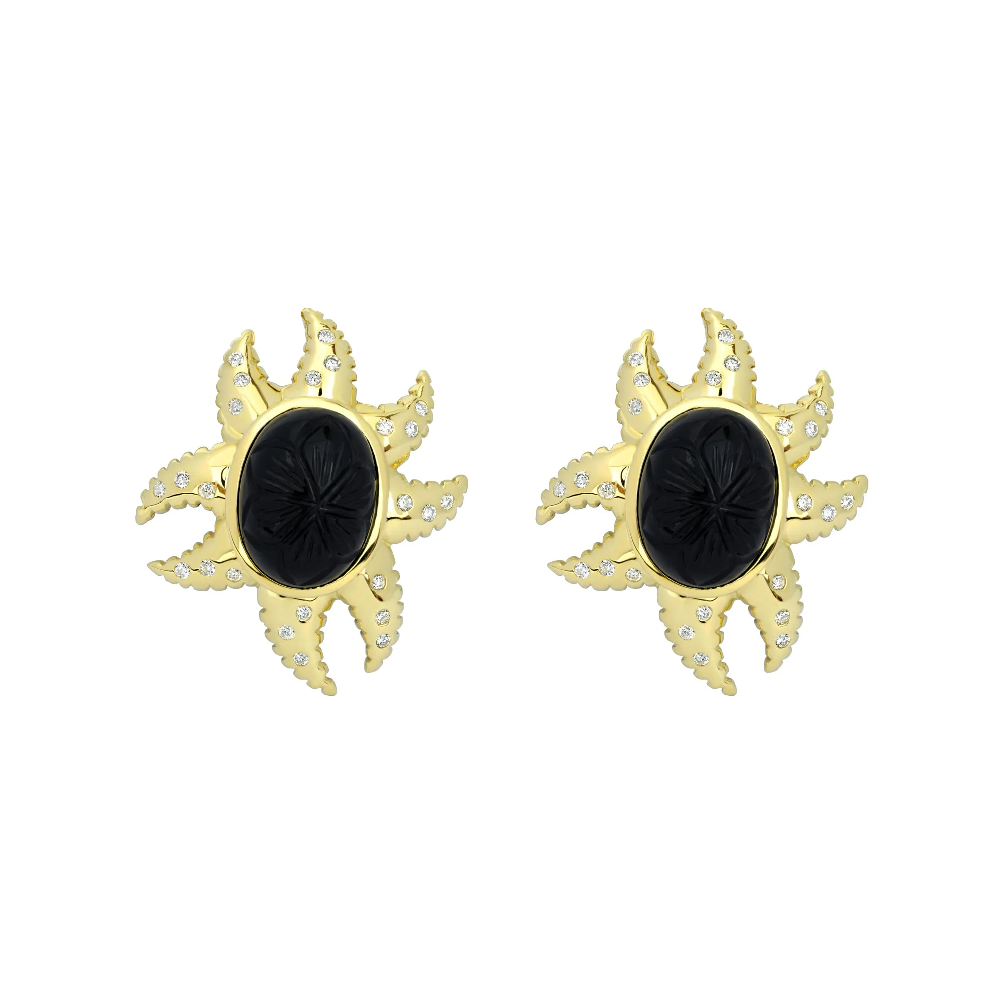 Earrings - Black Onyx And Diamond