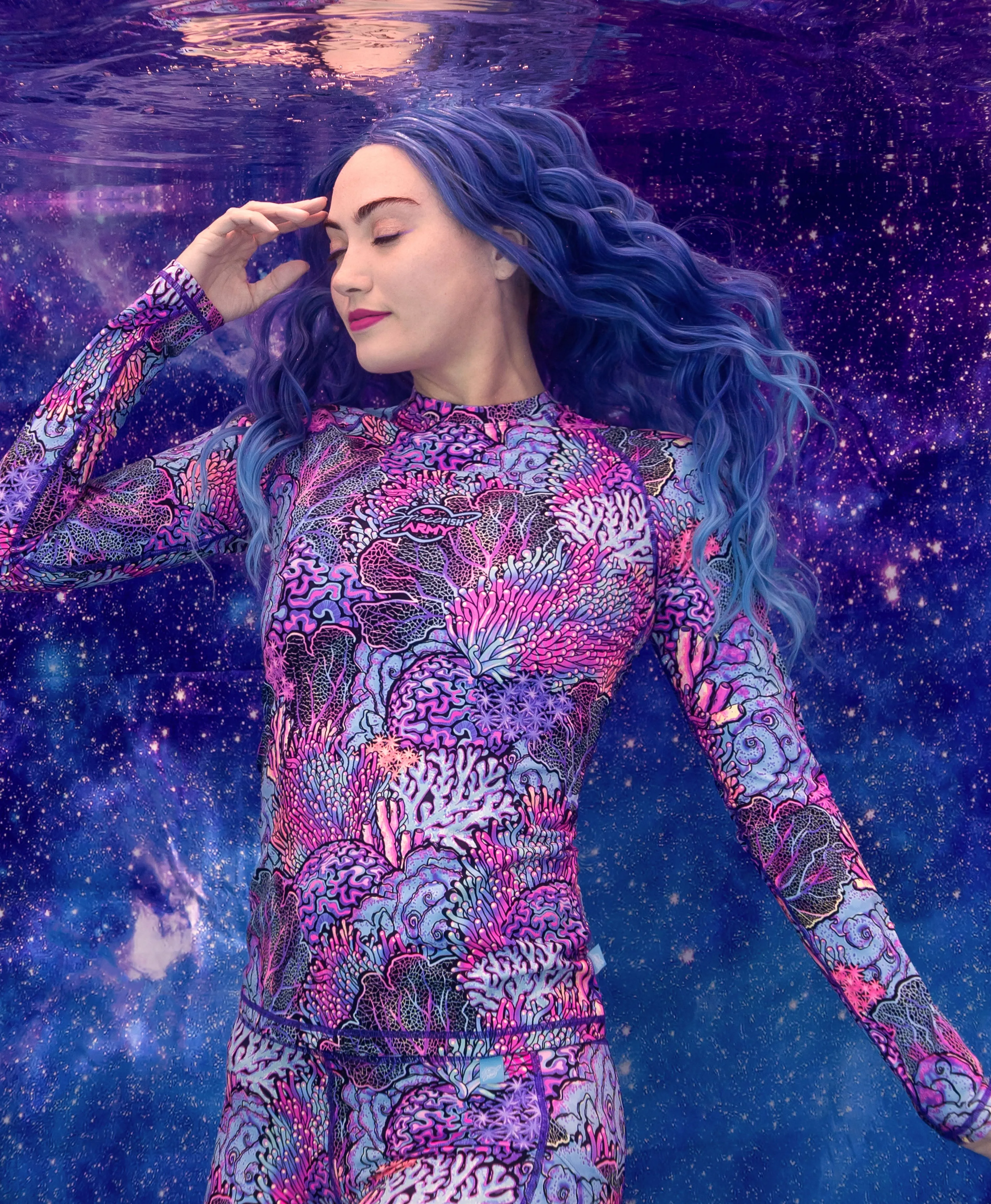 Eco-Friendly Coral Kaleidoscope Contour Rash Guard
