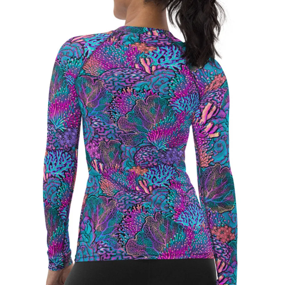 Eco-Friendly Coral Kaleidoscope Contour Rash Guard