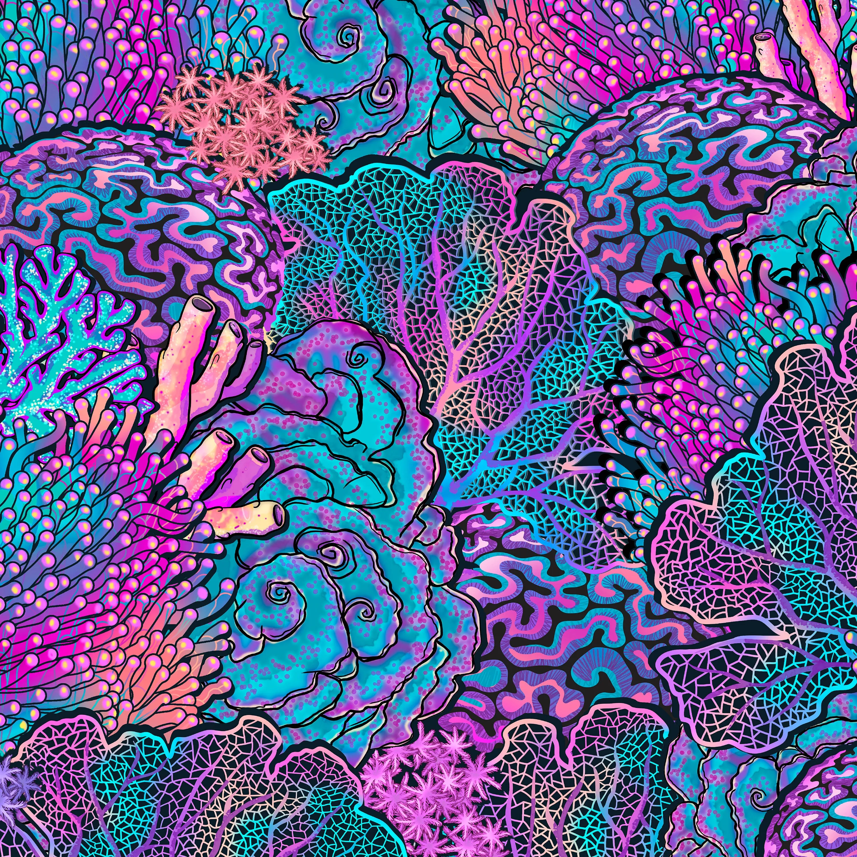 Eco-Friendly Coral Kaleidoscope Contour Rash Guard