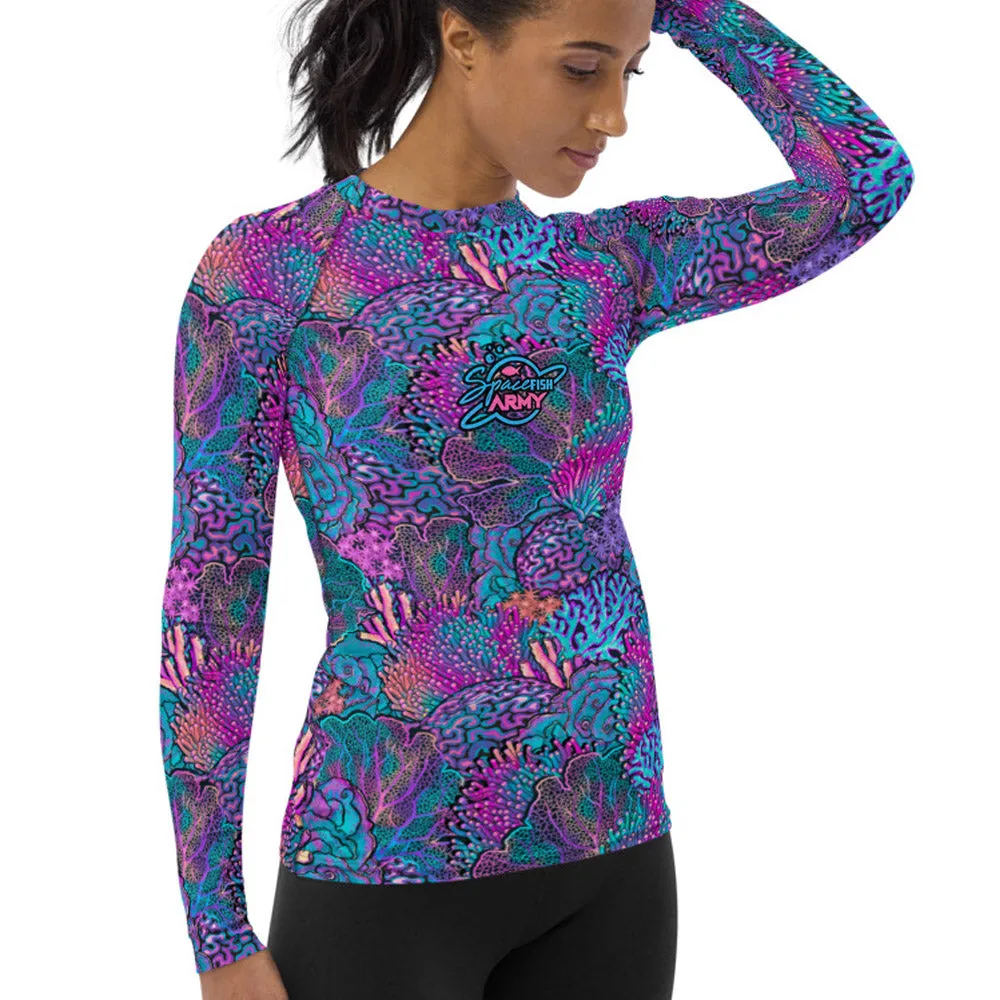 Eco-Friendly Coral Kaleidoscope Contour Rash Guard