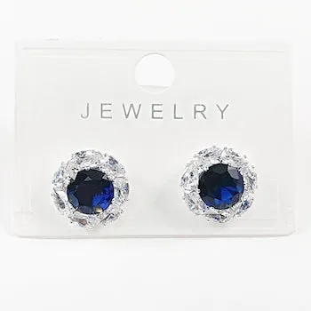 Elegant double row round sapphire color cz design brass earrings