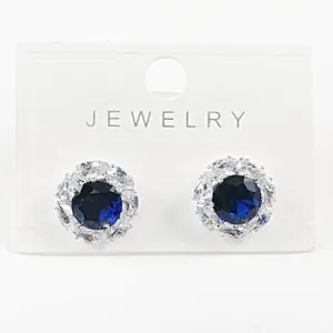 Elegant double row round sapphire color cz design brass earrings