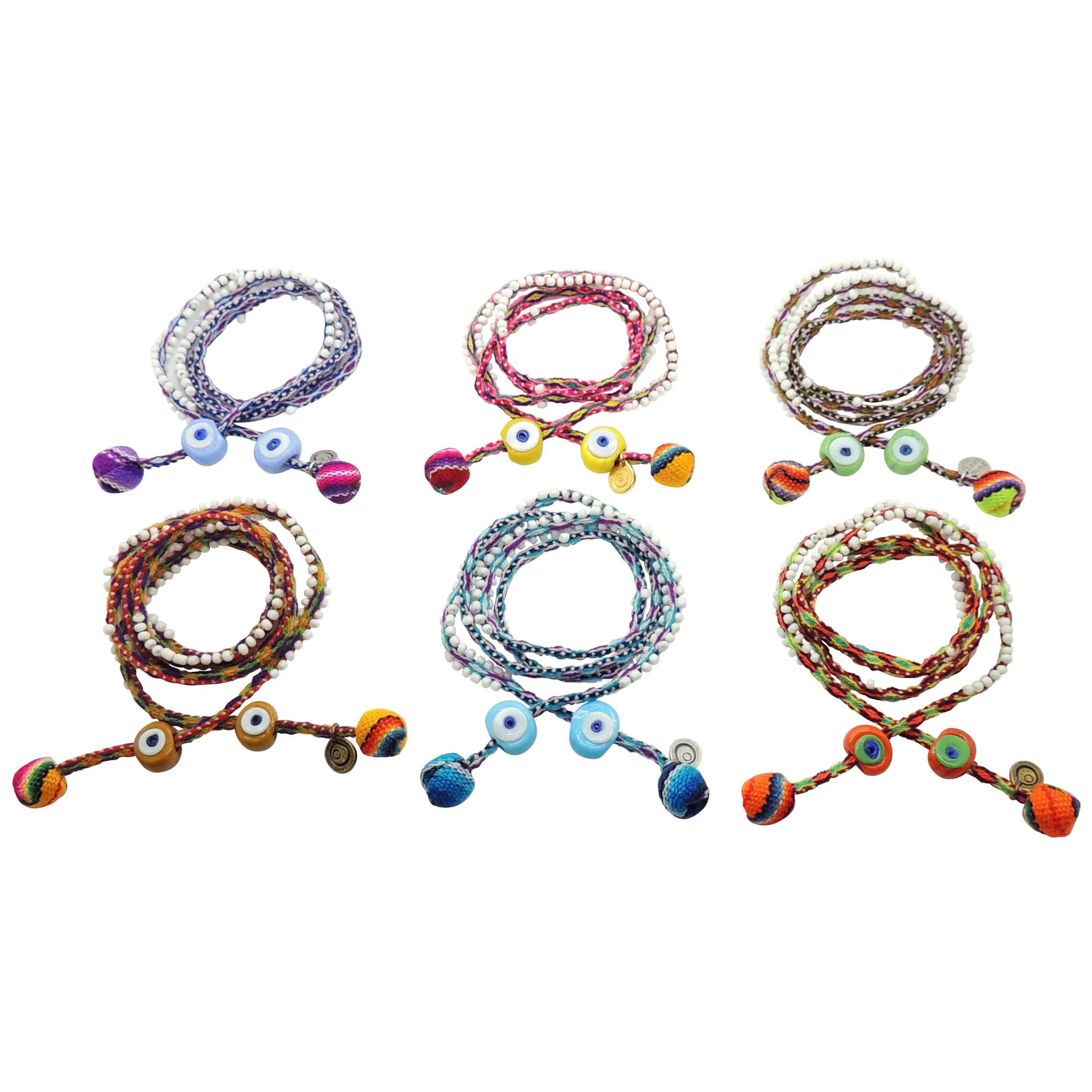 Evil Eye Nugget Lima Beaded Cord Wrap Bracelet