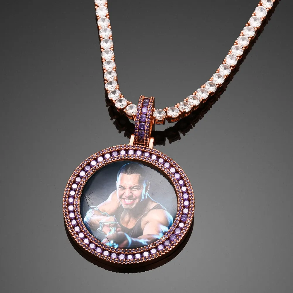 Exclusive Purple Stone Photo Medallion Necklace For Men