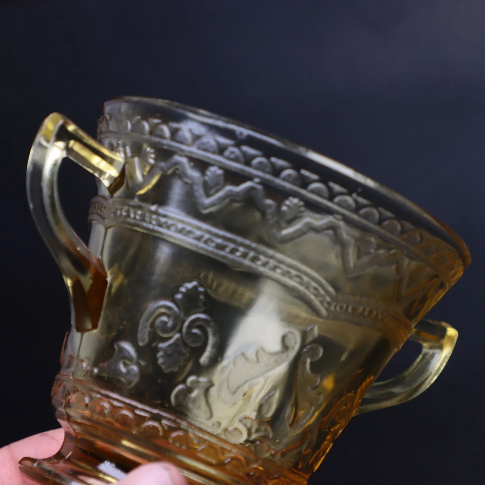 Federal Patrician Amber Creamer Sugar Bowl Set Depression Glass Vintage USA