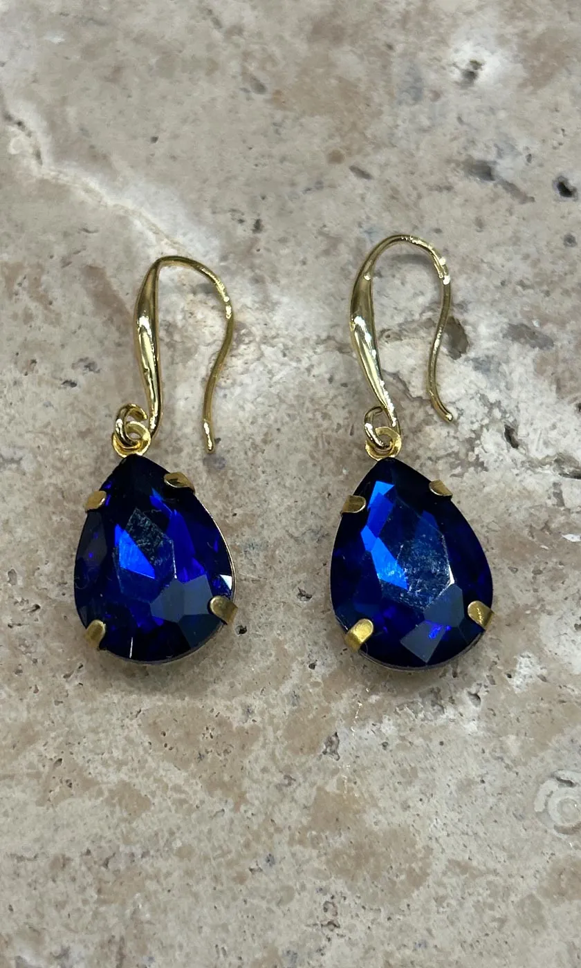 Fleur Sapphire Teardrop Hook Earrings