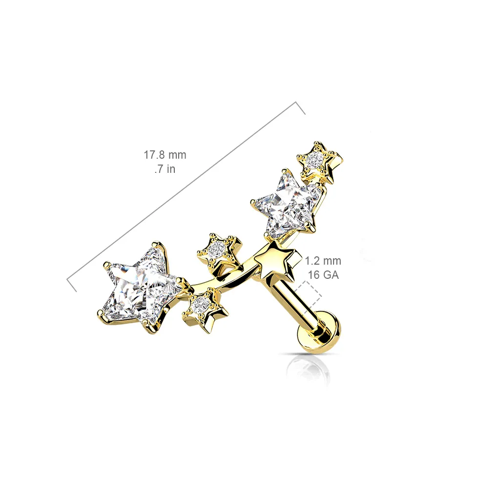 Galactic Curved Star Body Jewellery. Labret, Monroe, Tragus and Cartilage Earrings.