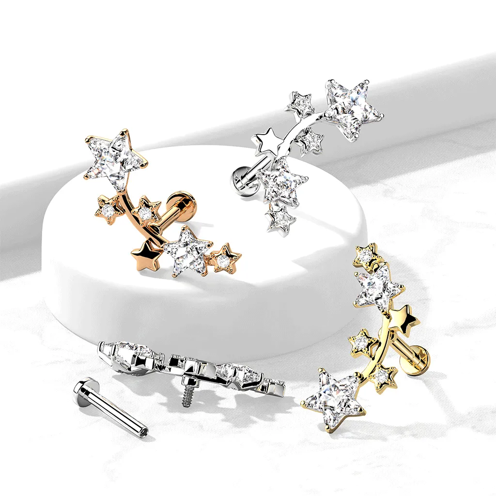 Galactic Curved Star Body Jewellery. Labret, Monroe, Tragus and Cartilage Earrings.