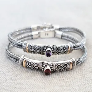 Gemstone .925 Sterling Silver Bracelet with 14kt Gold Inlay from Bali