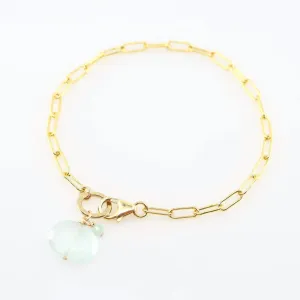 Gemstone Bracelet on large Paperclip Chain, Aqua Chalcedony
