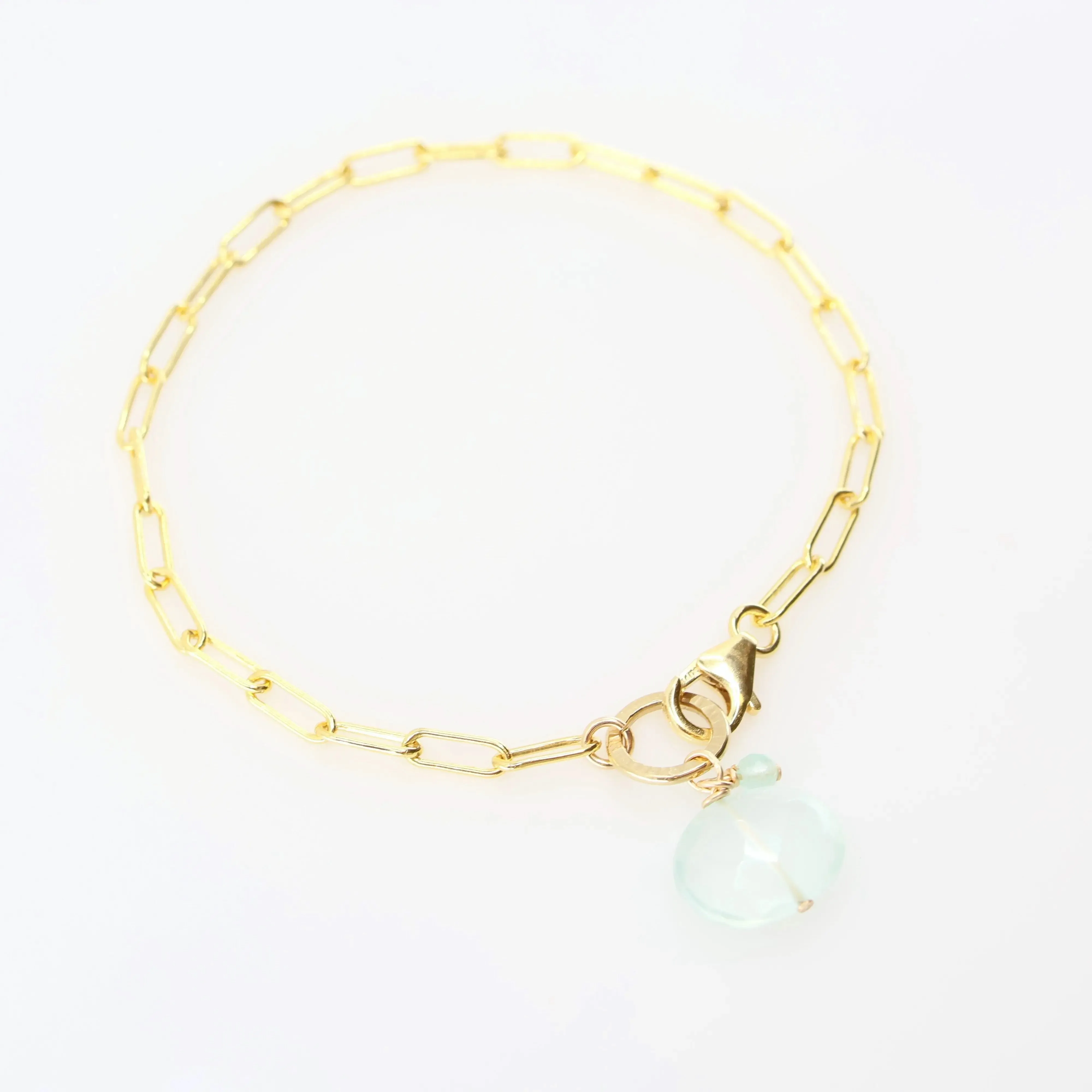Gemstone Bracelet on large Paperclip Chain, Aqua Chalcedony
