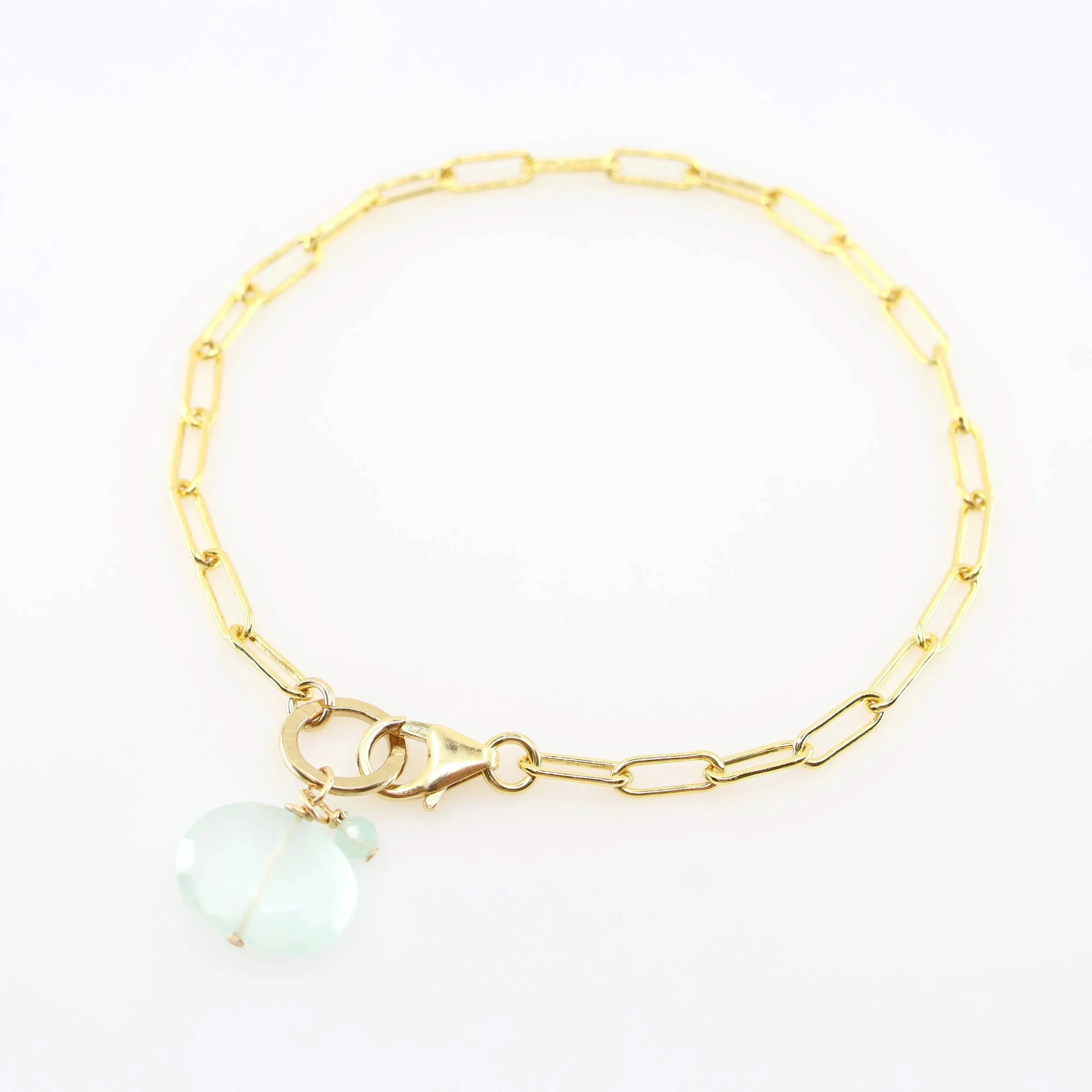 Gemstone Bracelet on large Paperclip Chain, Aqua Chalcedony