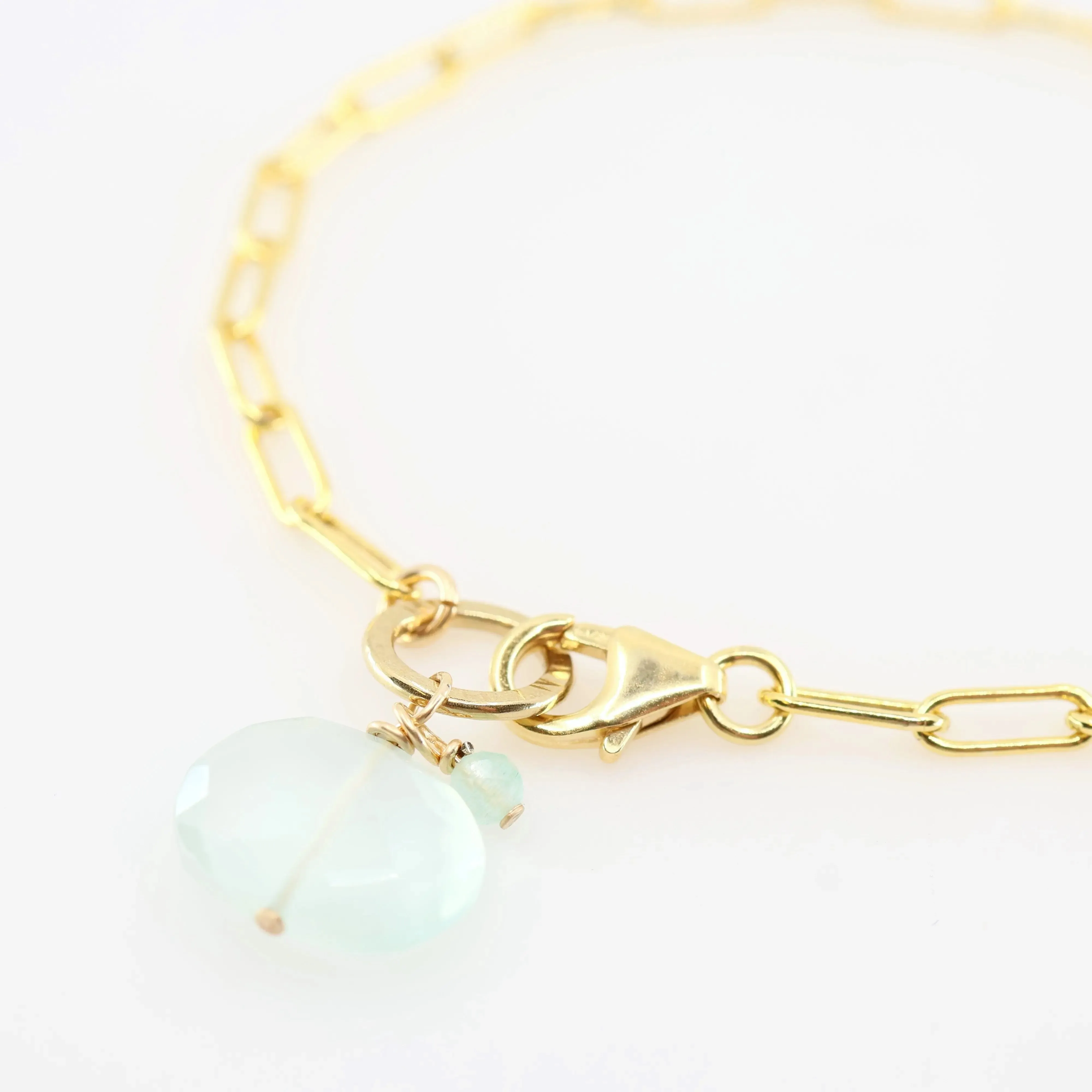 Gemstone Bracelet on large Paperclip Chain, Aqua Chalcedony