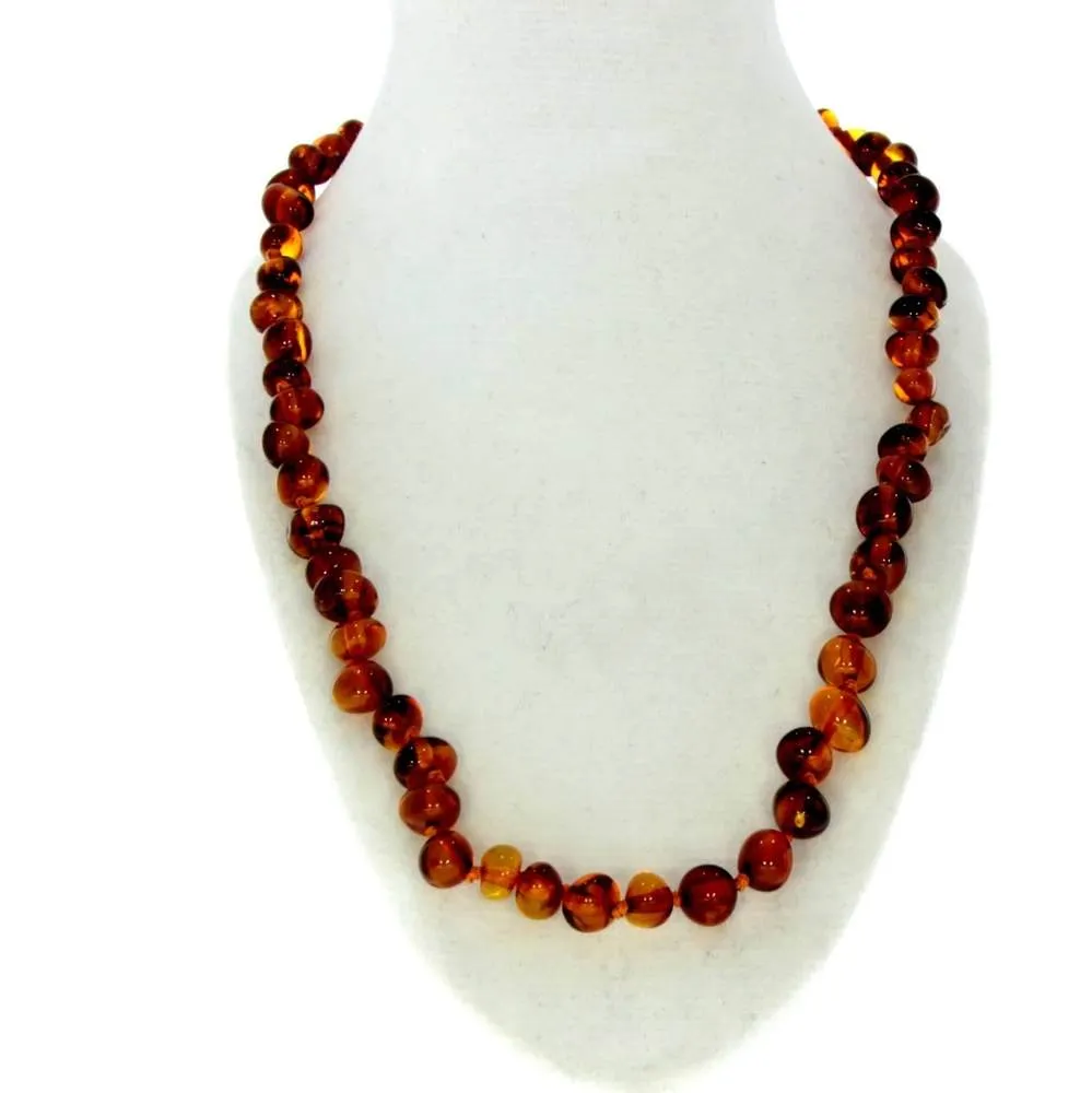 Genuine Baltic Amber Polished Baroque Beaded Necklace in various colours & sizes. All beads knotted in between.