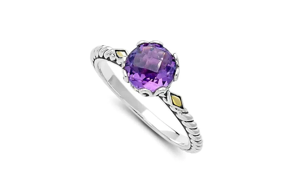 Genuine Sterling Silver and 18k Yellow Gold Samuel B. Birthstone Glow Ring