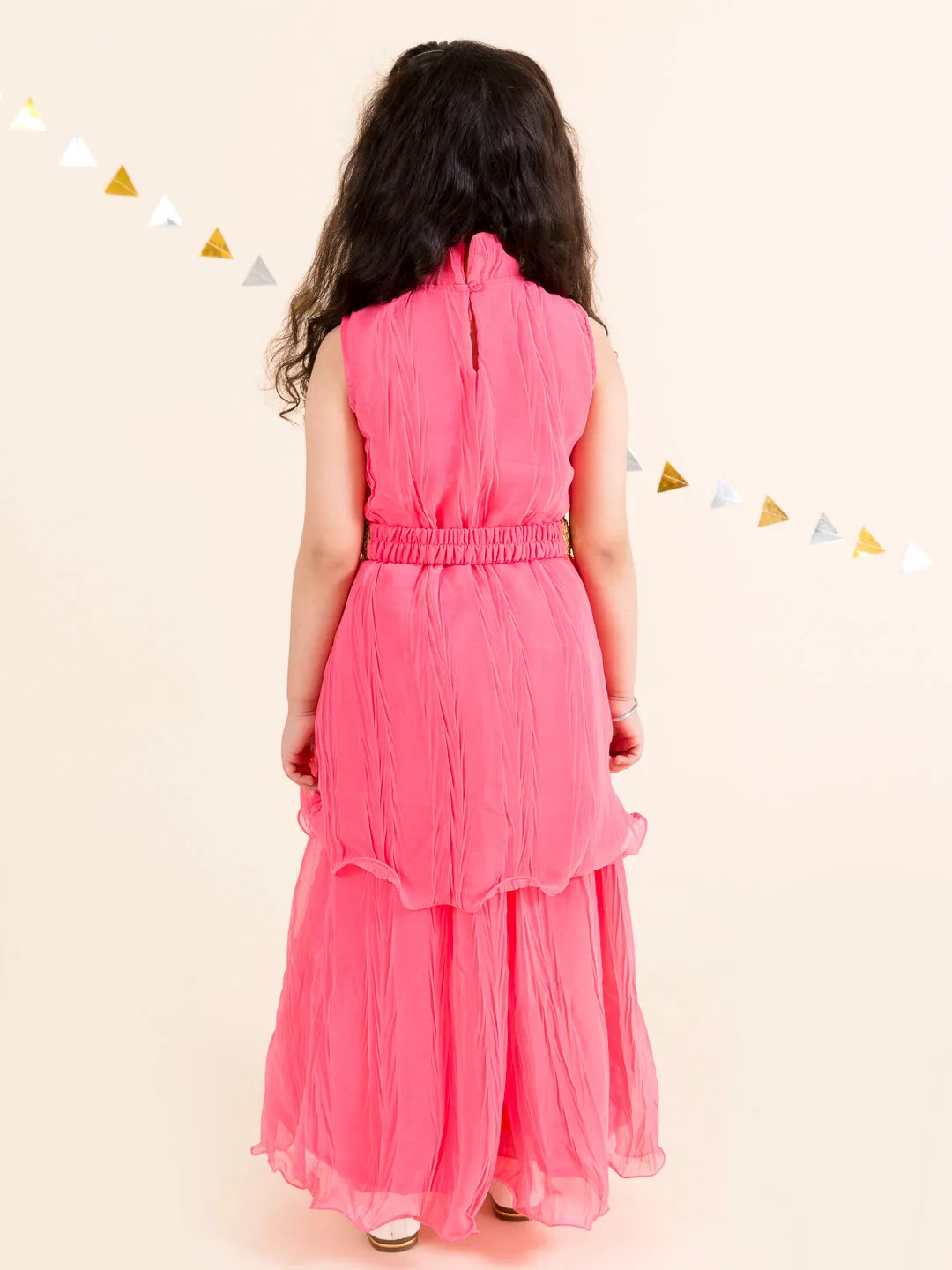 Girls Coral Panelled Kurti With Palazzos - Ps Peaches