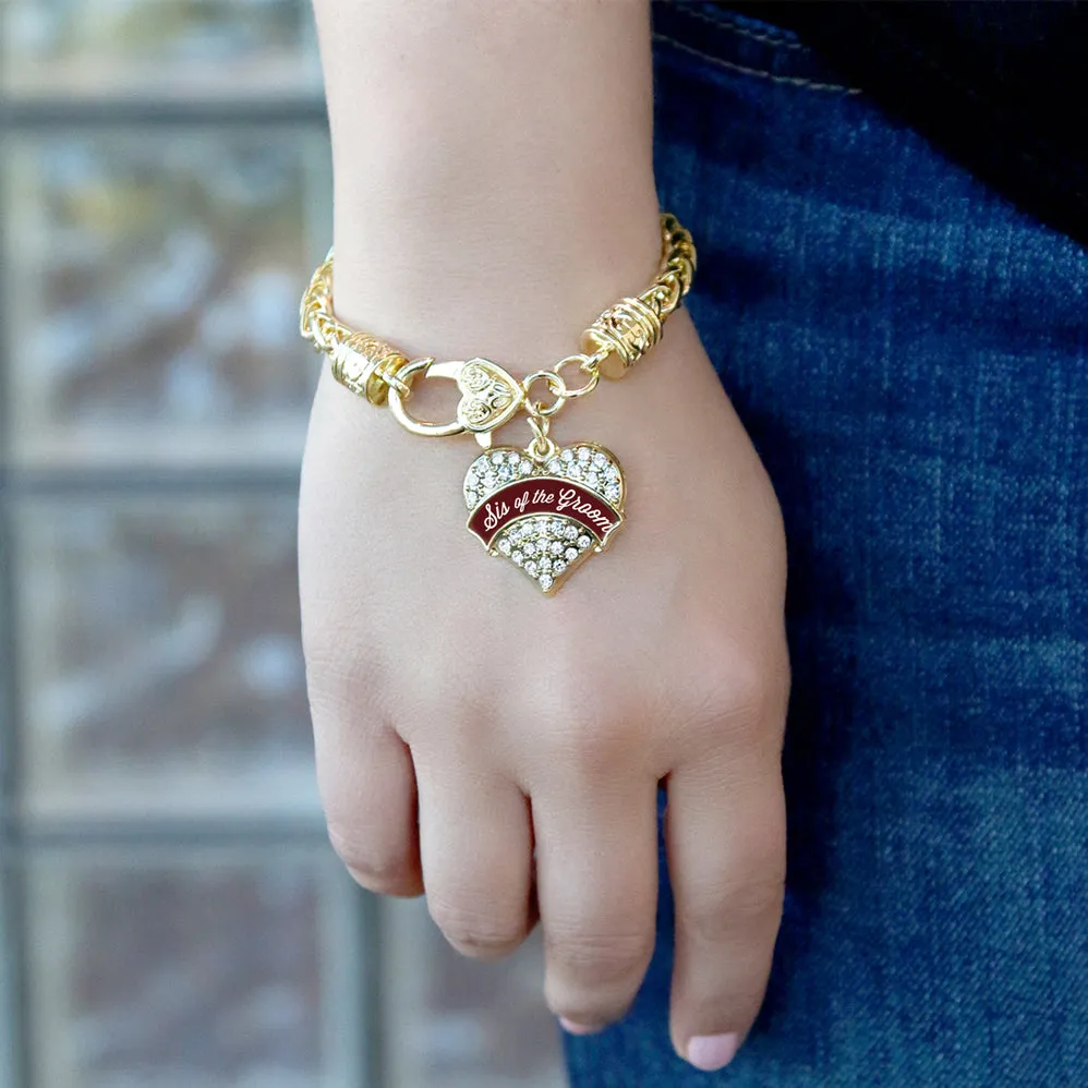 Gold Burgundy Sis of the Groom Pave Heart Charm Braided Bracelet