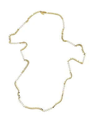 Gold Chain with Freshwater Pearls Long Necklace LN065