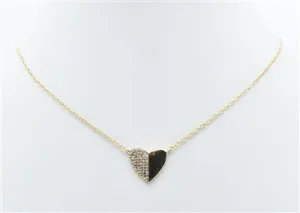 Gold Chain with Rhinestone and Gold .5" Heart 16"-18" Necklace