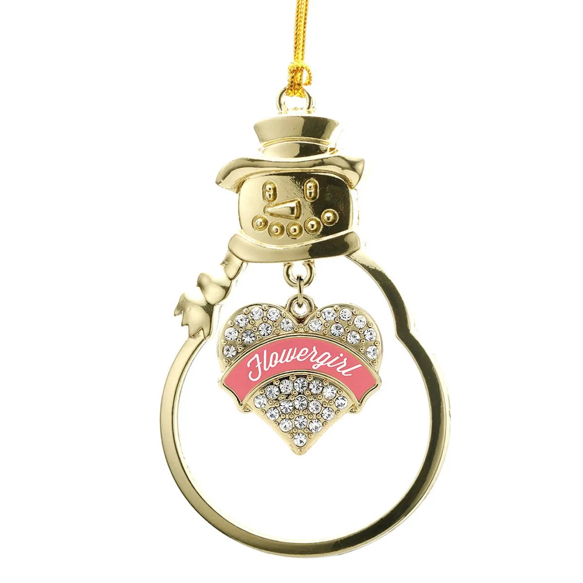 Gold Coral Flower Girl Pave Heart Charm Snowman Ornament