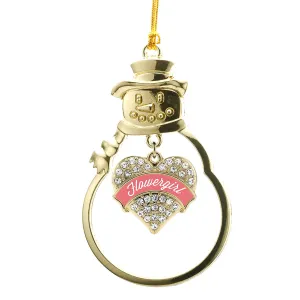 Gold Coral Flower Girl Pave Heart Charm Snowman Ornament