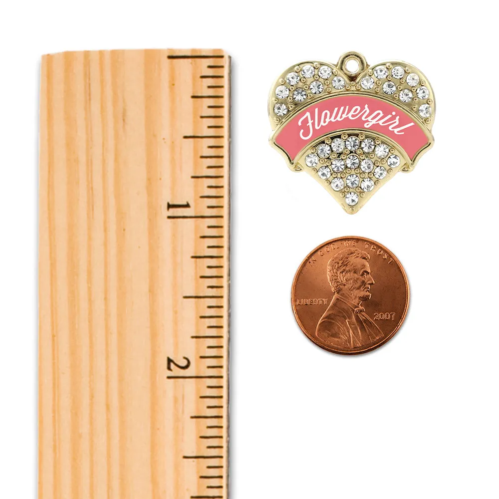 Gold Coral Flower Girl Pave Heart Charm Snowman Ornament