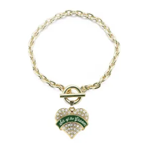 Gold Forest Green Sis of Groom Pave Heart Charm Toggle Bracelet
