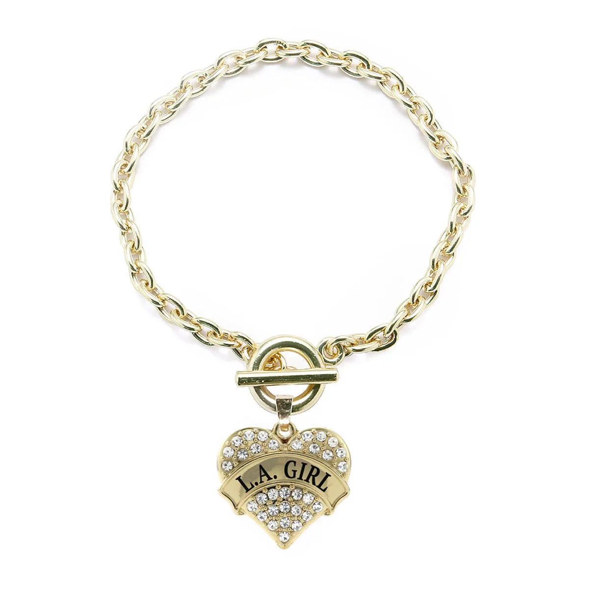 Gold L.A. Girl Pave Heart Charm Toggle Bracelet