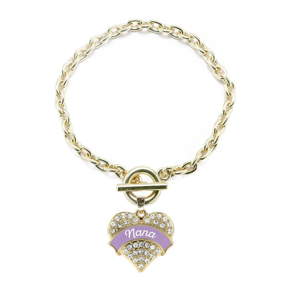 Gold Lavender Nana Pave Heart Charm Toggle Bracelet