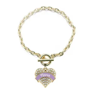 Gold Lavender Nana Pave Heart Charm Toggle Bracelet