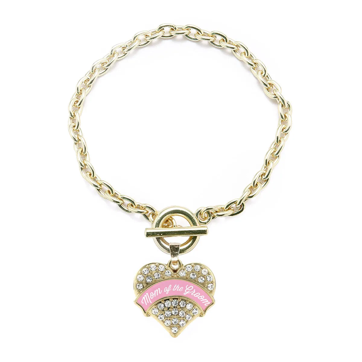 Gold Light Pink Mom of the Groom Pave Heart Charm Toggle Bracelet