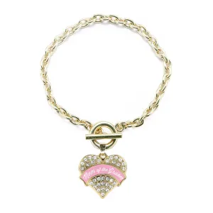 Gold Light Pink Mom of the Groom Pave Heart Charm Toggle Bracelet