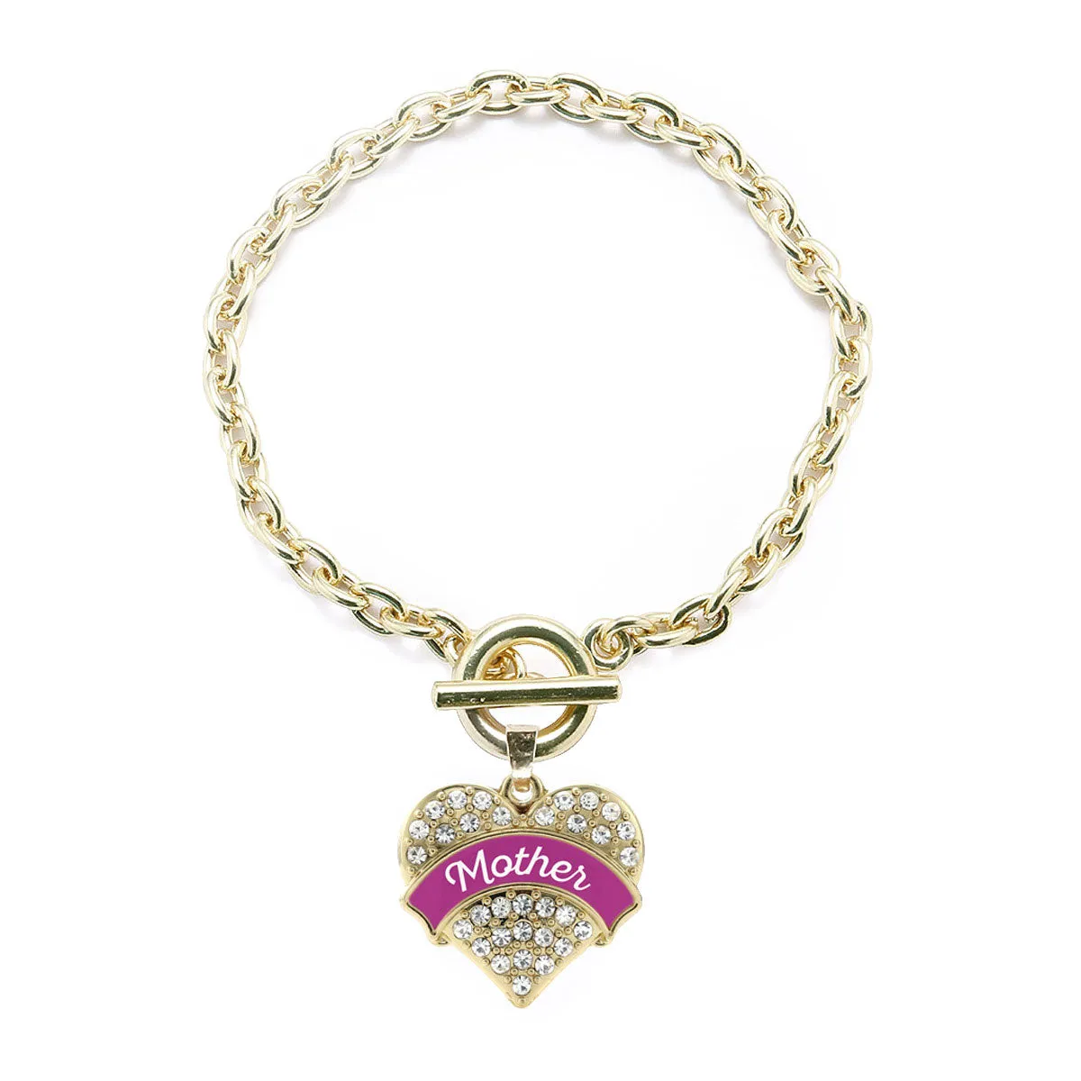 Gold Magenta Mother Pave Heart Charm Toggle Bracelet