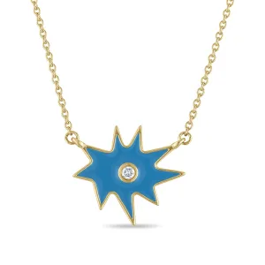 Gold Midi KAPOW! Enamel Necklace with Center Diamond